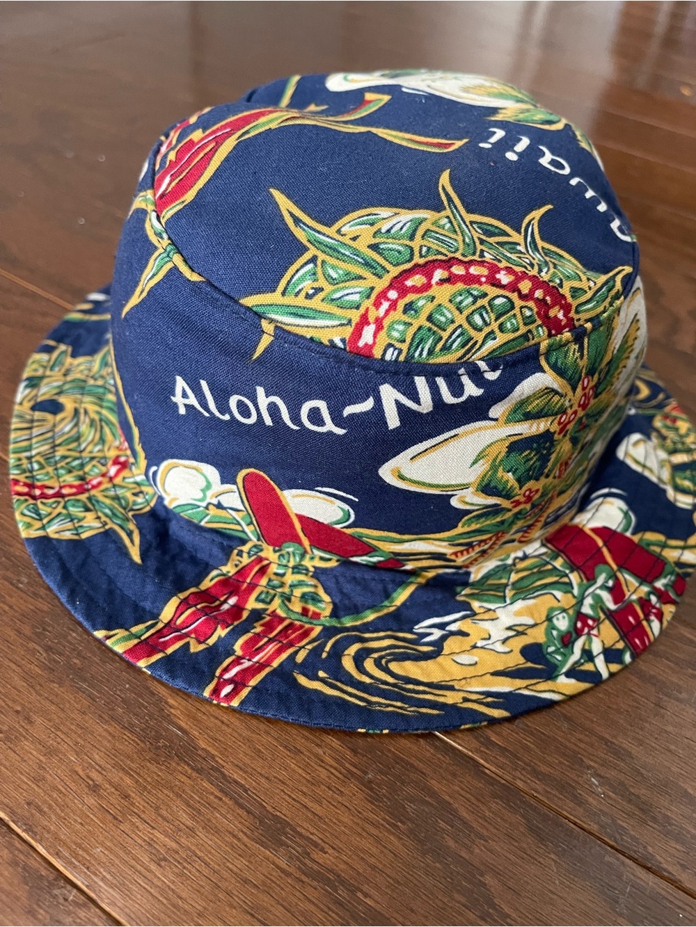 HUF Souvenir Bucket Hat Navy Blue Hawaii Waikiki Tropical Print Mens Size S/M